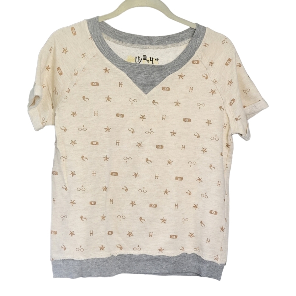 Harry Potter Golden Snitch Icon Sleep Tee M Beige Gray Pajama Top Raw Edge